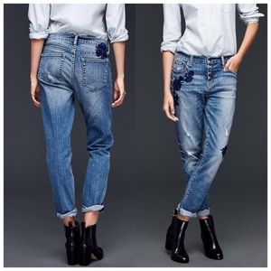 Embroidered floral distressed GAP boyfriend jeans